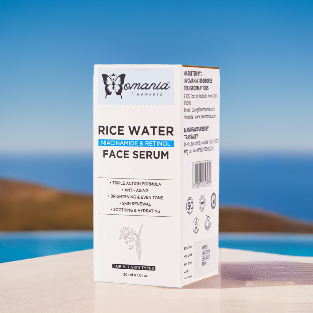 I Womania Retinol Face Serum, harnessing the power of rice water, retinol, and niacinamide for youthful results