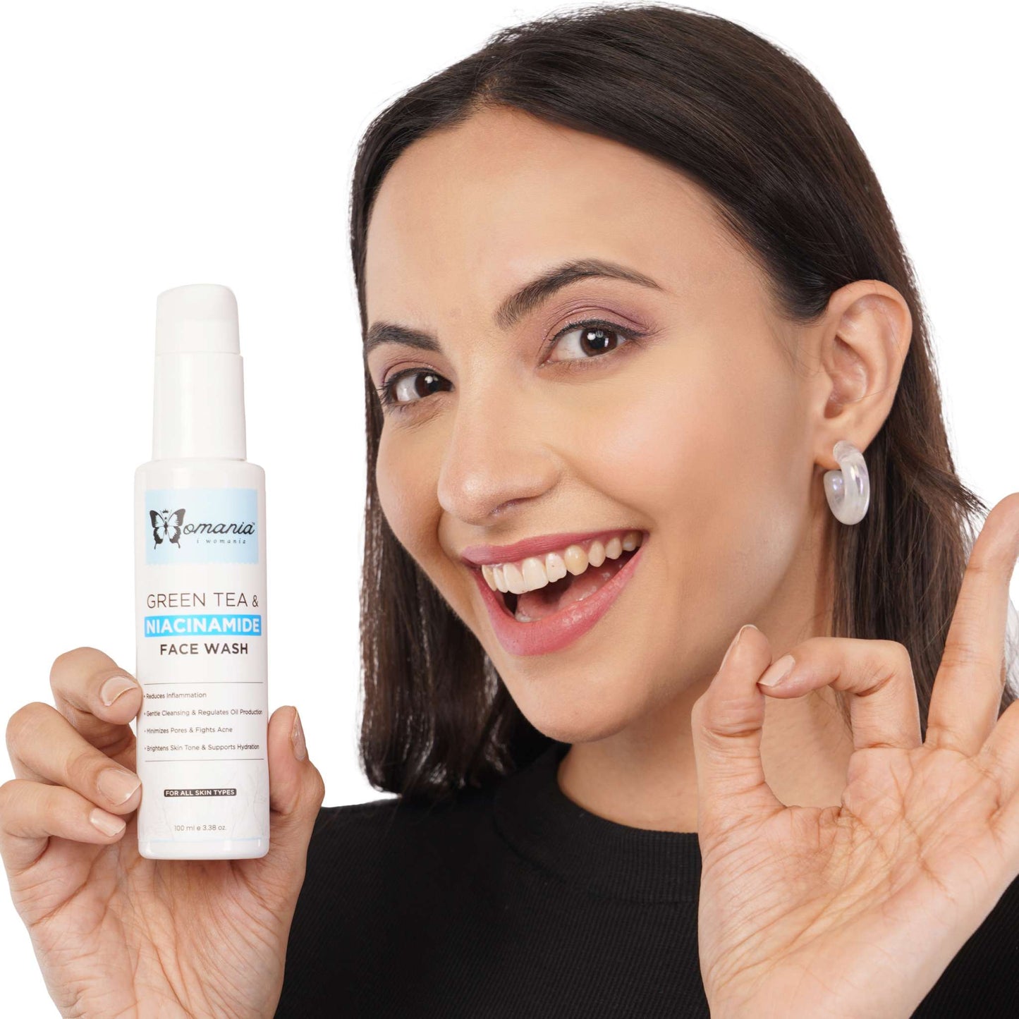 Face Wash with Green Tea & Niacinamide 100ml, paraben and sulfate-free, suitable for all skin types.