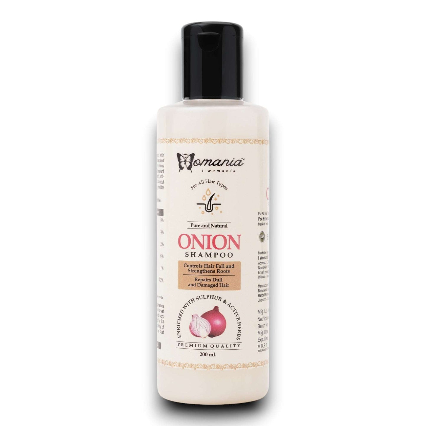 Onion Shampoo plus Conditioner 200 ml bottle for natural hair care and dandruff prevention.