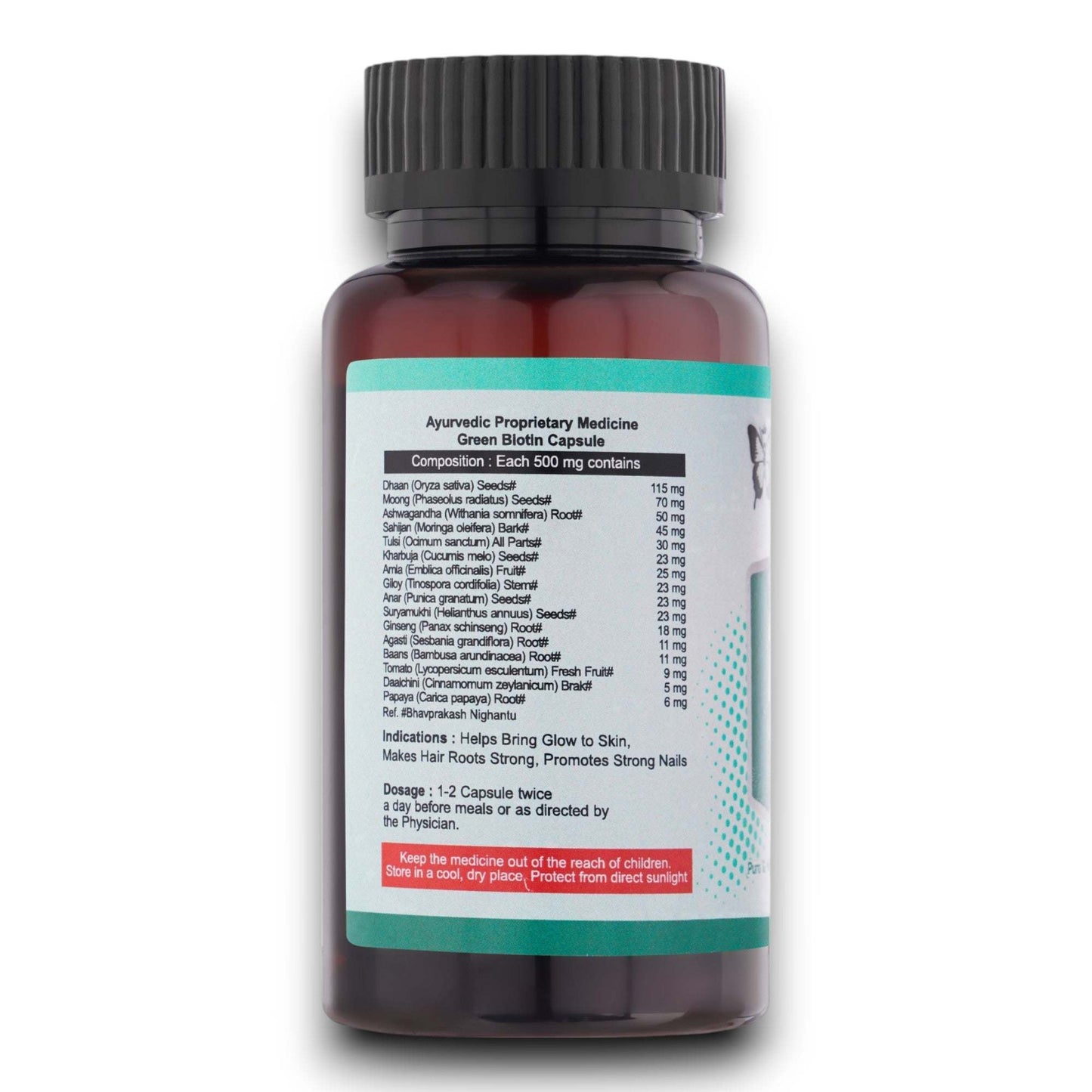 Green Biotin capsules for hair, skin, and nail health, 30-count bottle.