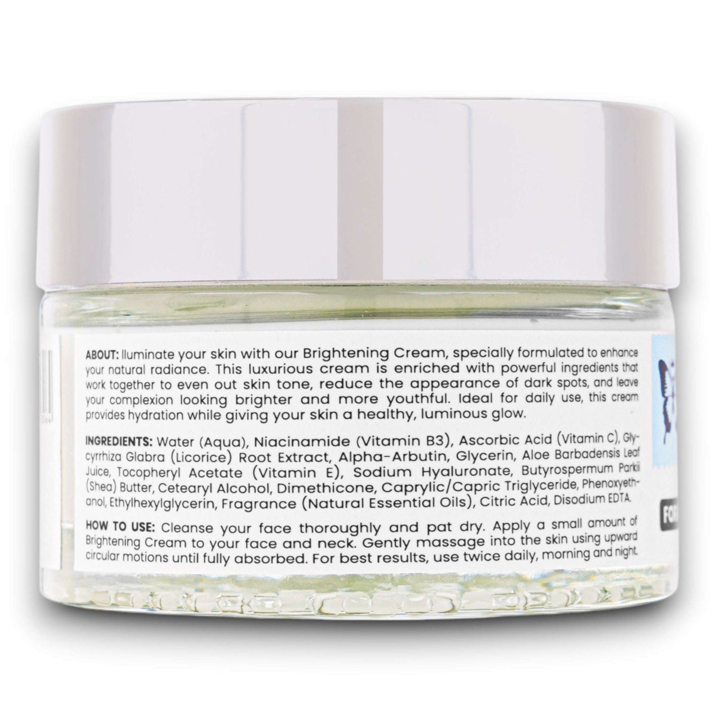 Brightening Cream (Anti-Aging) 50 gm jar, enriched with Shea butter, Vitamin C, and Licorice for youthful skin.