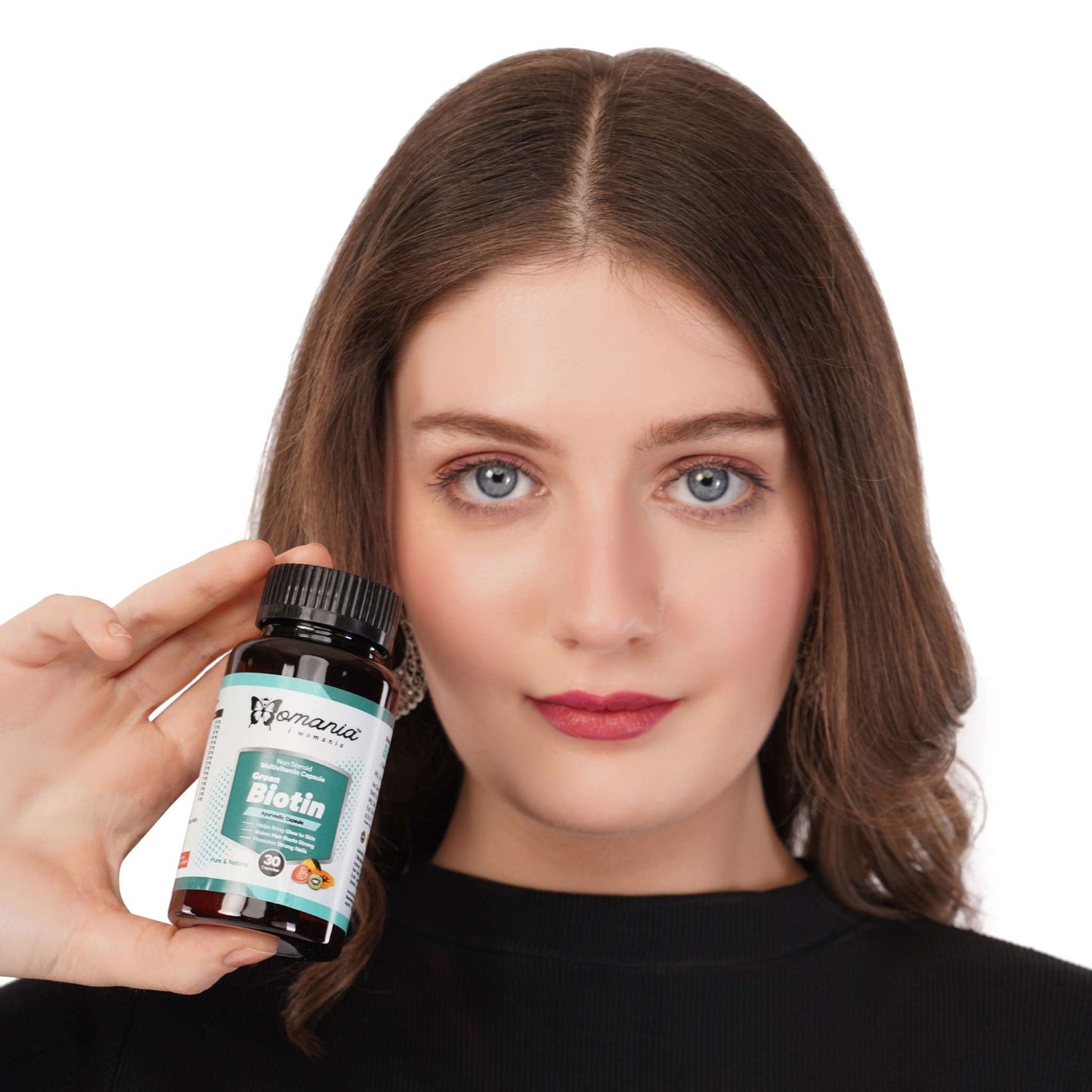 Green Biotin Capsules for women's hair and skin health.