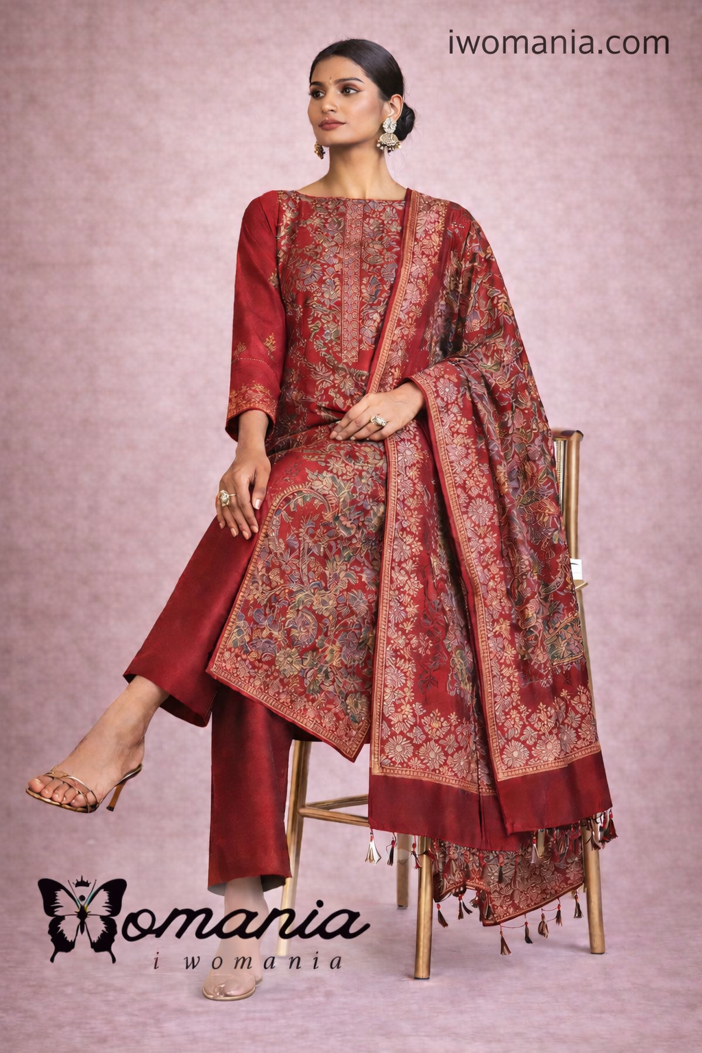 RAAS Tanchui Brocade Unstitched Suit- 3 Piece (Brownish Red)