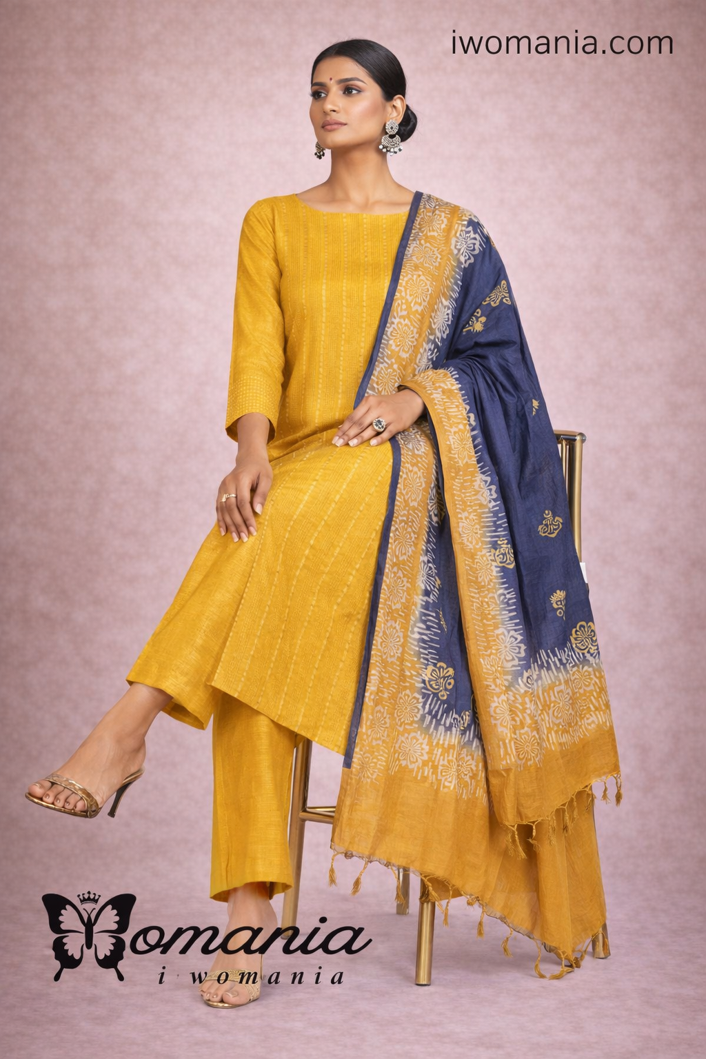 Slub Cotton Dobby Weave Unstitched Suit- 3 Piece (Yellow & Blue)