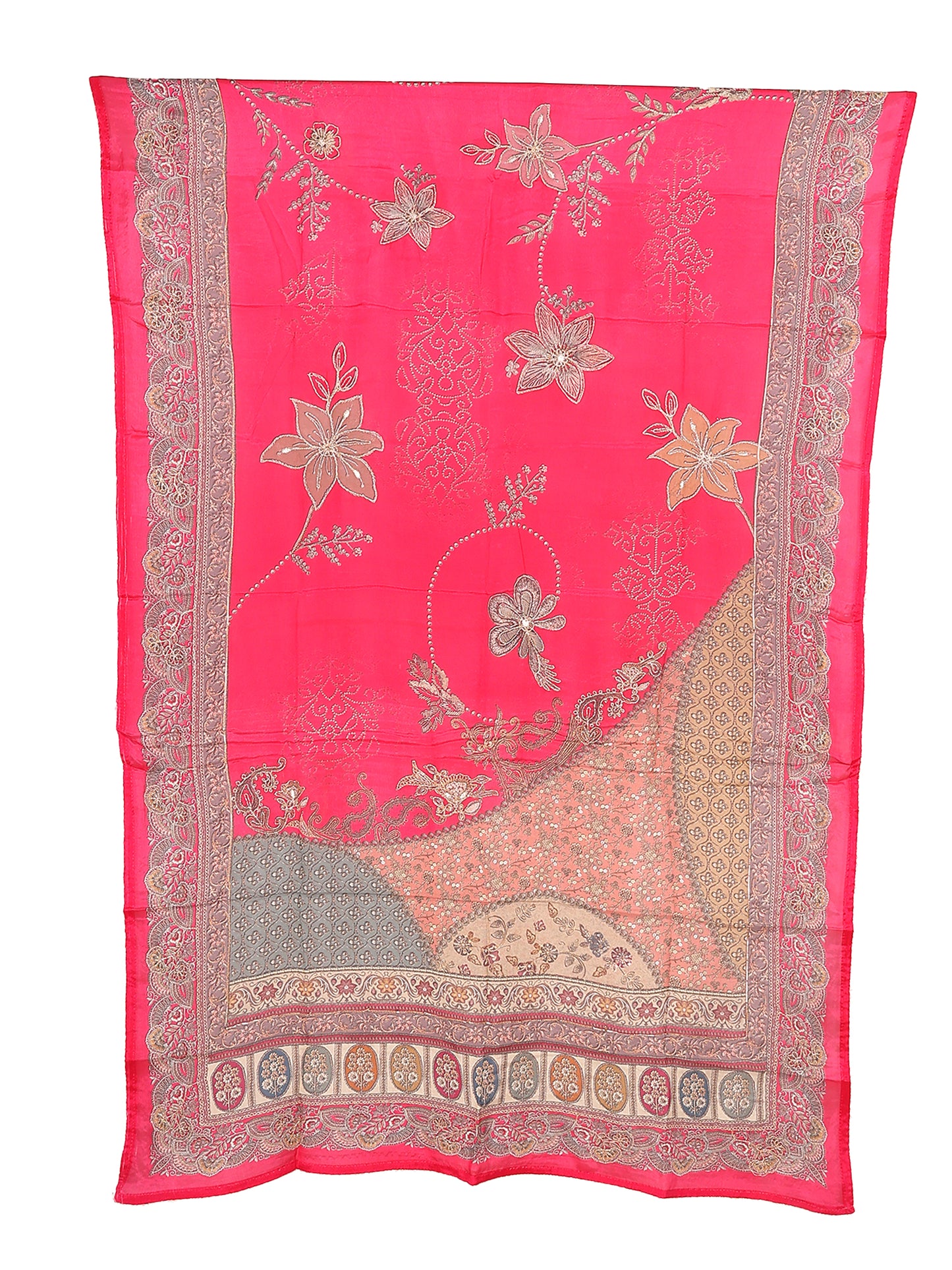 RAAS Pure Crepe Premium Unstitched Suit Dupatta in Scarlet Red with Intricate Floral Design