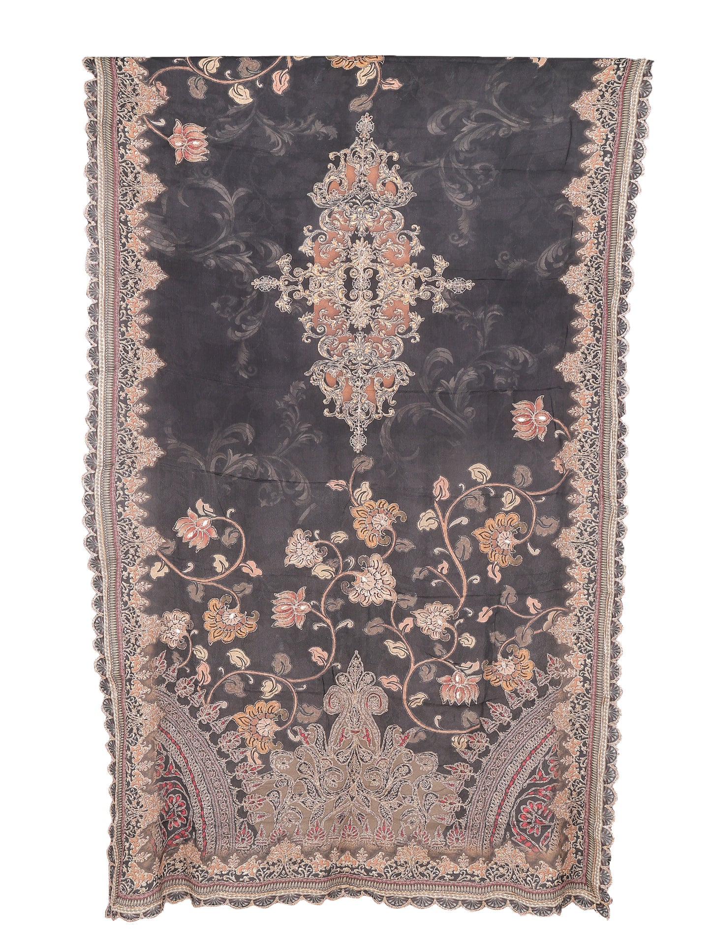 Raas Black & Beige Ornamental Printed 3-Piece Suit Set - Handcrafted Premium Anarkali Pattern Design