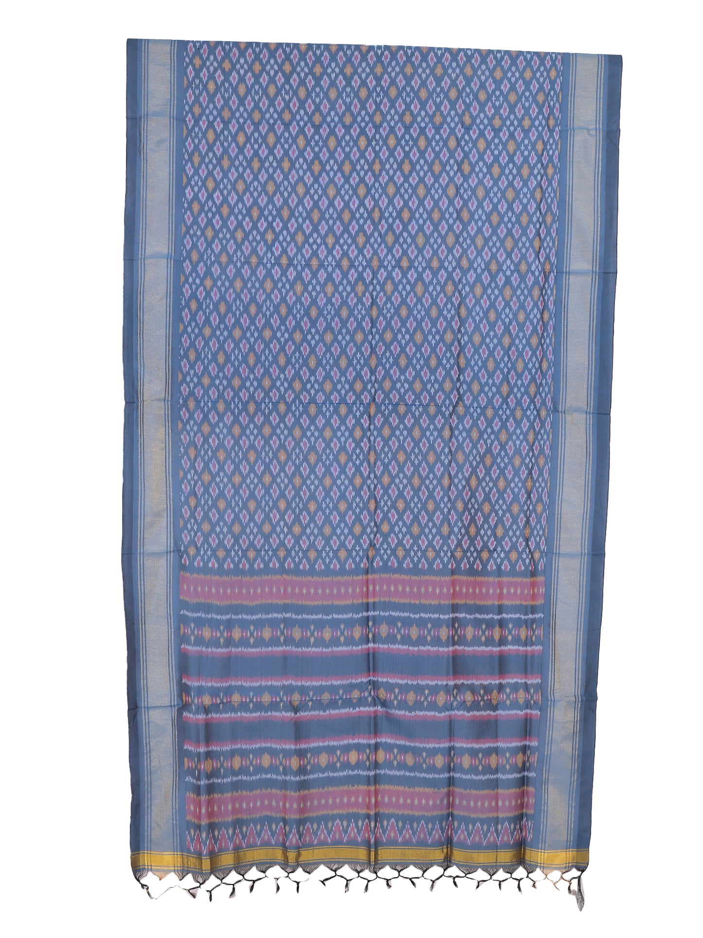SICO Silk Top & Dupatta - 2 Pc in Fuchsia Pink & Indigo Blue with intricate ikat-inspired design
