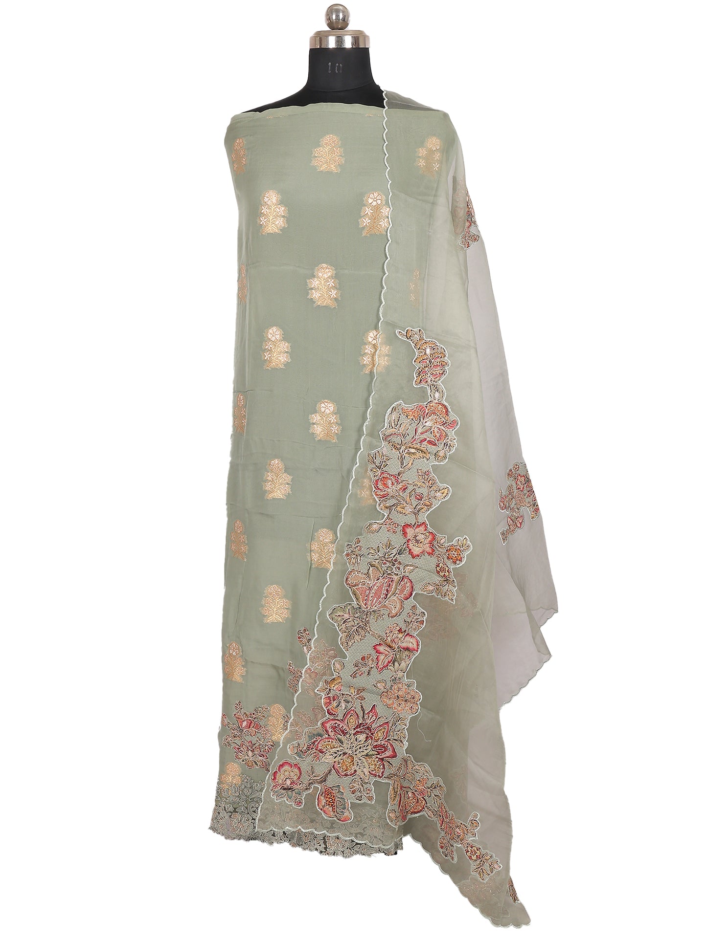 RAAS Pure Soft Organza with Applique Patch Unstitched Suit in Pista Green - Elegant 3 Piece Set