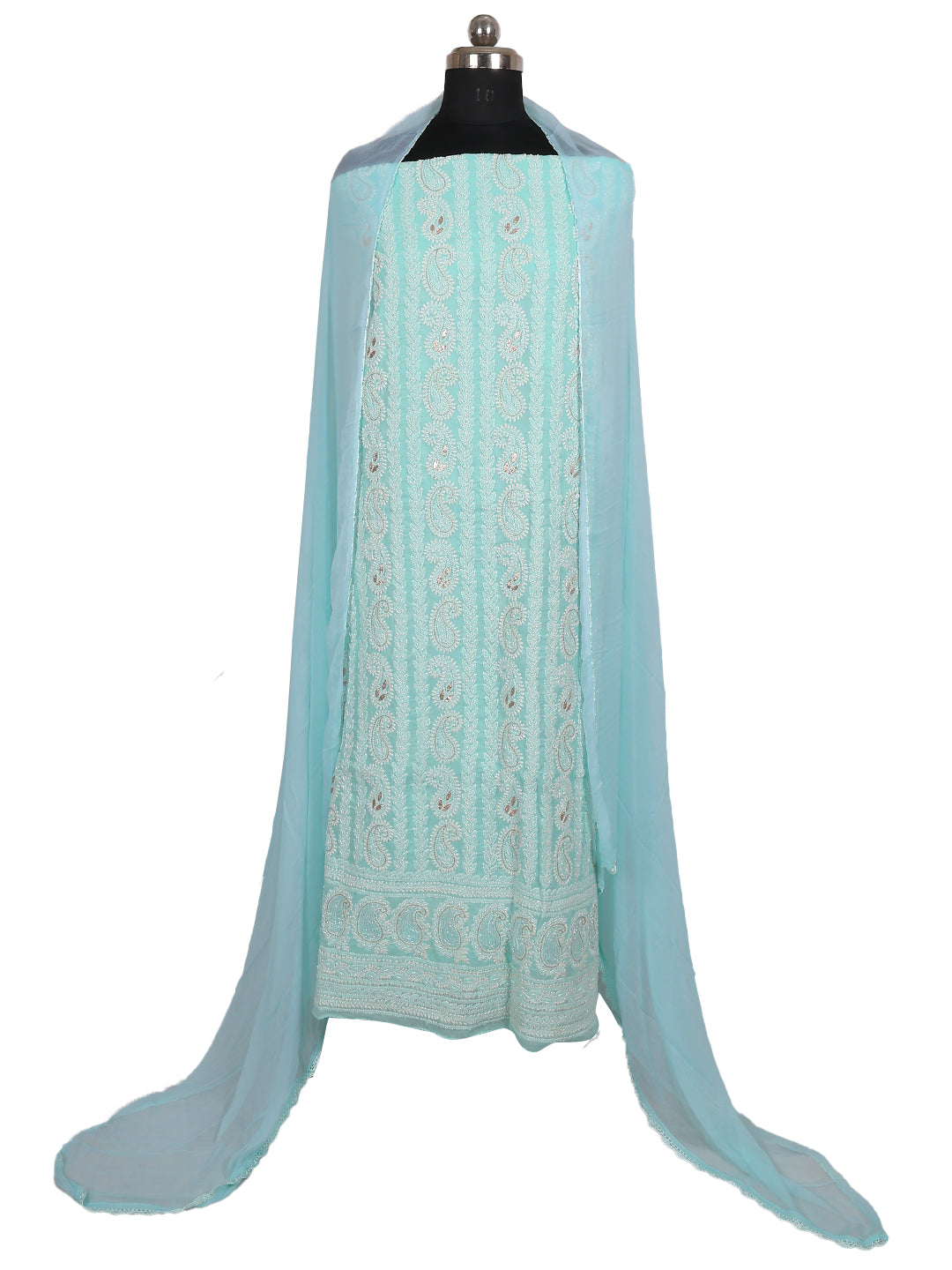 Lucknowi Chikankari Unstitched Suits – Elegant Hand-Embroidered (Sea Green)