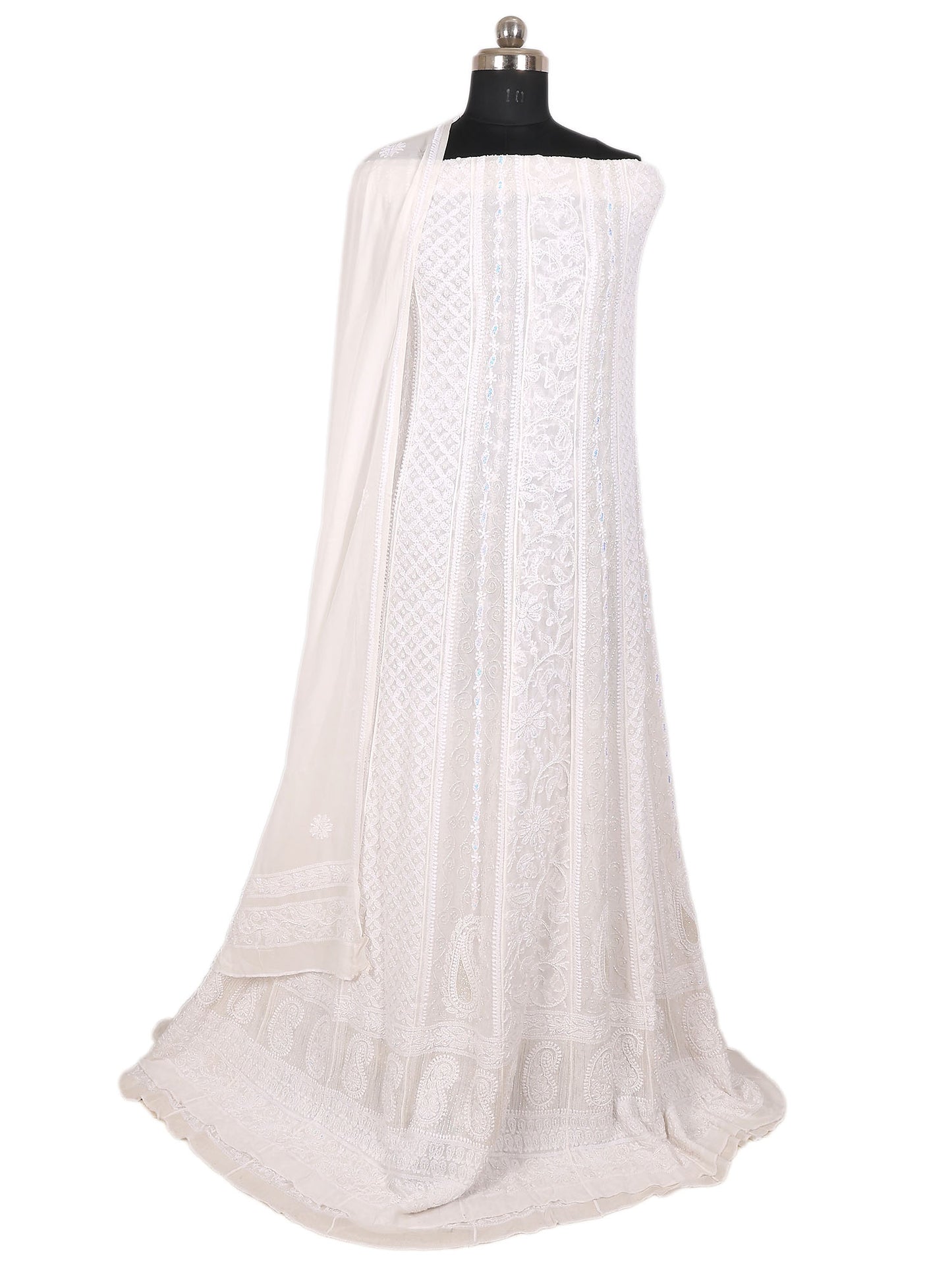 Lucknowi Chikankari Anarkali (36 Kali) Semi Stitched Suit 2 Pc– (White)