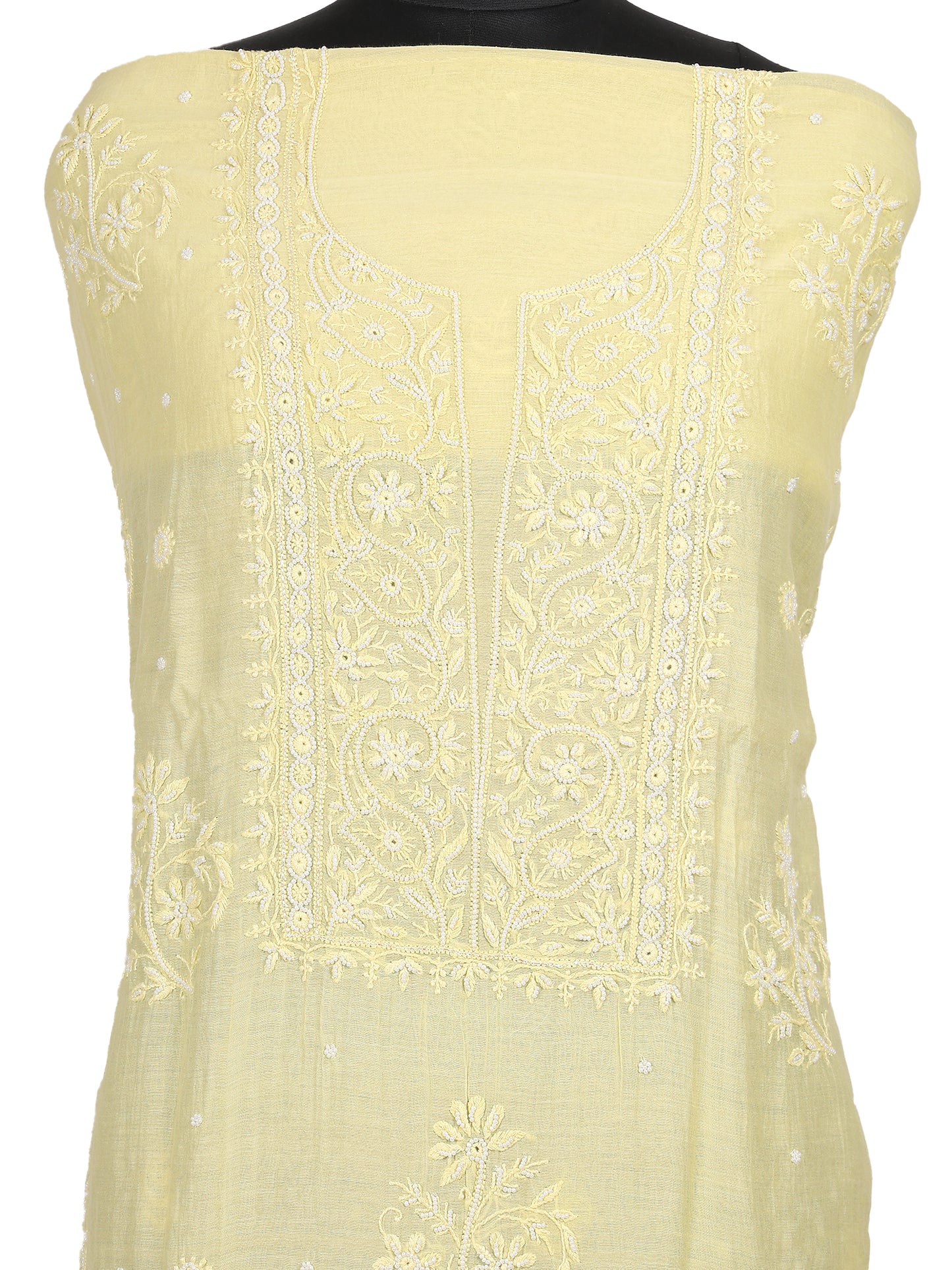 Lucknowi Chikankari Unstitched Suit 2 Pc– Mul Chanderi (Lime Colour)