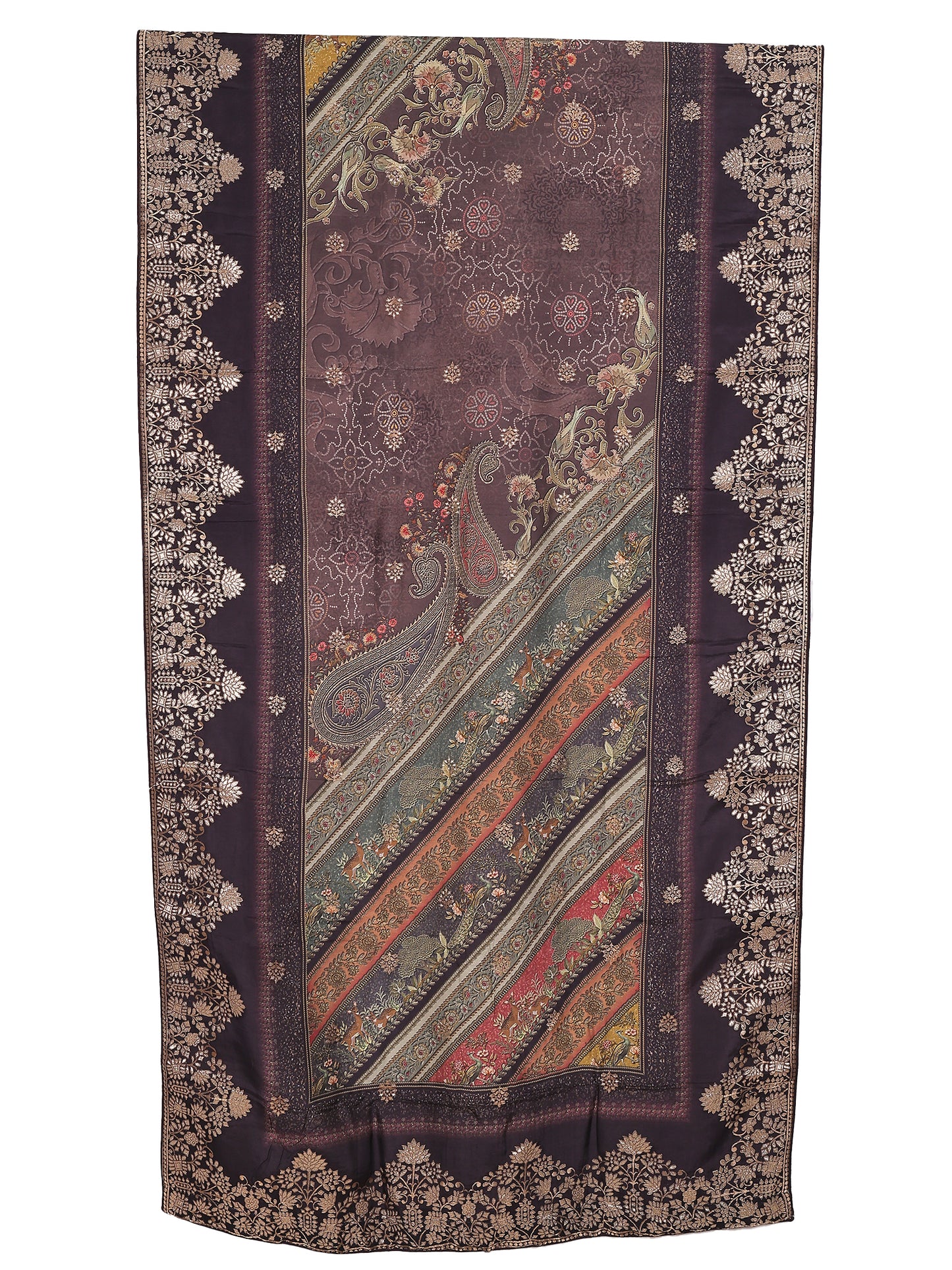 RAAS Tanchui Brocade Unstitched Suit- 3 Piece (Wine Colour)