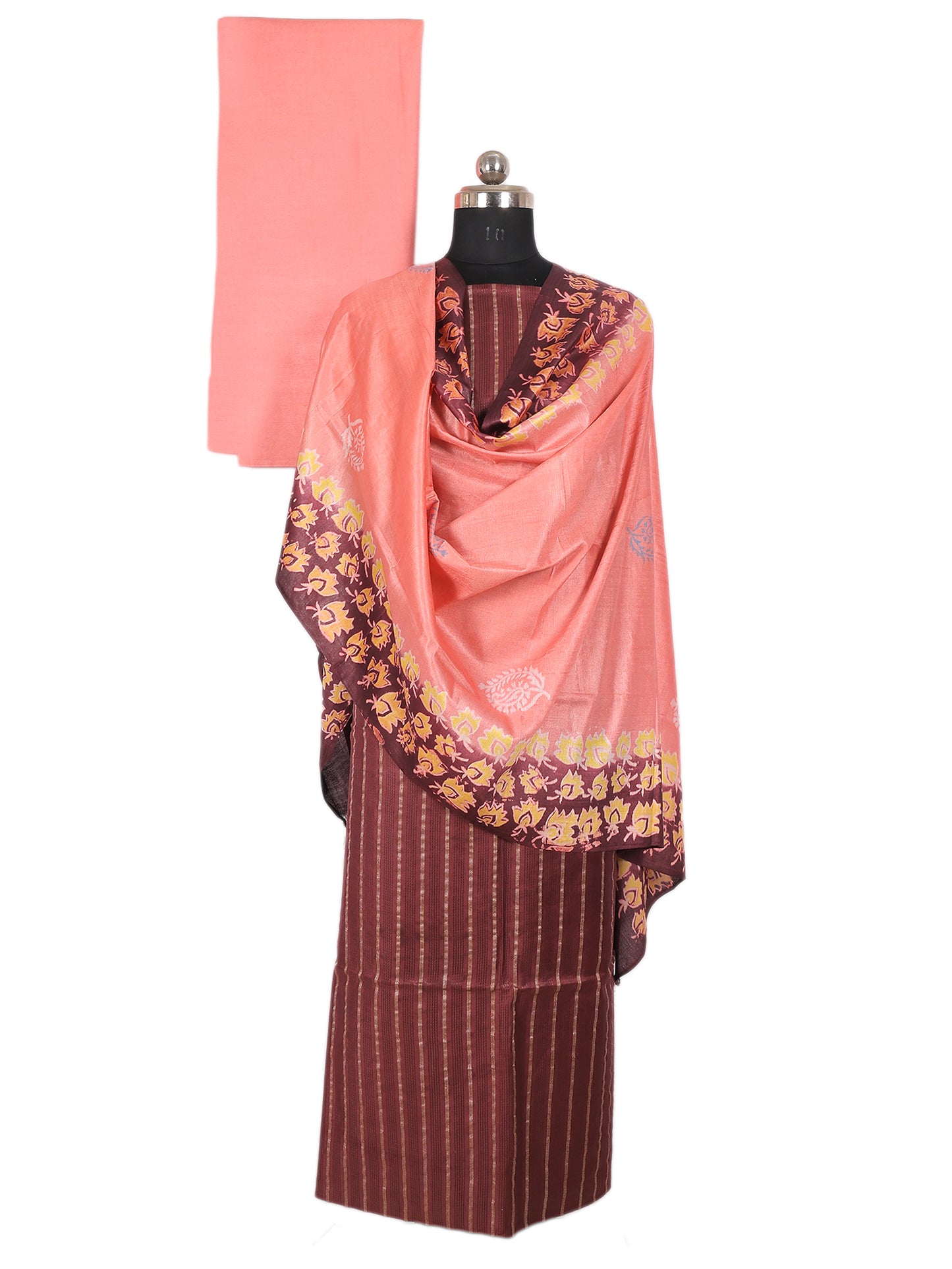 Slub Cotton Dobby Weave Unstitched Suit- 3 Piece (Wine & Peach)