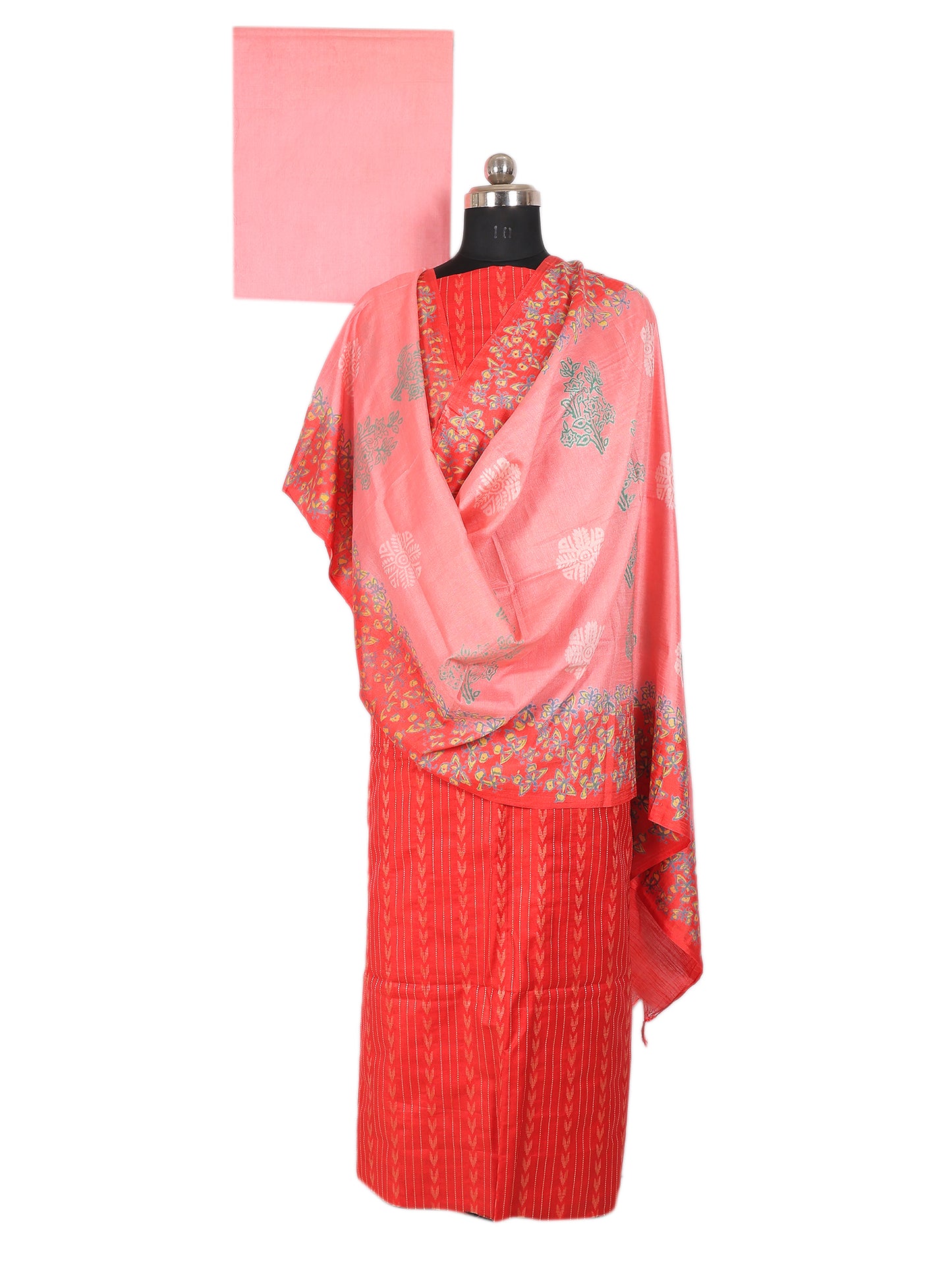 Slub Cotton Unstitched Suit- 3 Piece (Red & Pink) showcasing vibrant textures and artisanal elegance.