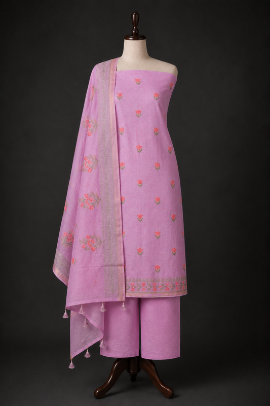 Mauve Premium Soft Chanderi Cotton 3 Piece Suit with Chanderi Dupatta | Elegant Ethnic wear for Women