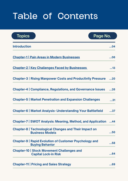 Table of Contents for the Business Growth & Profit Scaling Playbook, highlighting key chapters and topics.