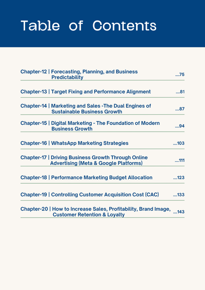 Table of contents from the Business Growth & Profit Scaling guide, showcasing key chapters on business strategy.
