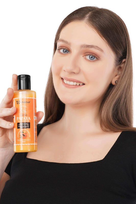 Papaya Facewash 200 ml bottle for deep cleansing, brightening skin, and removing tan with natural ingredients.