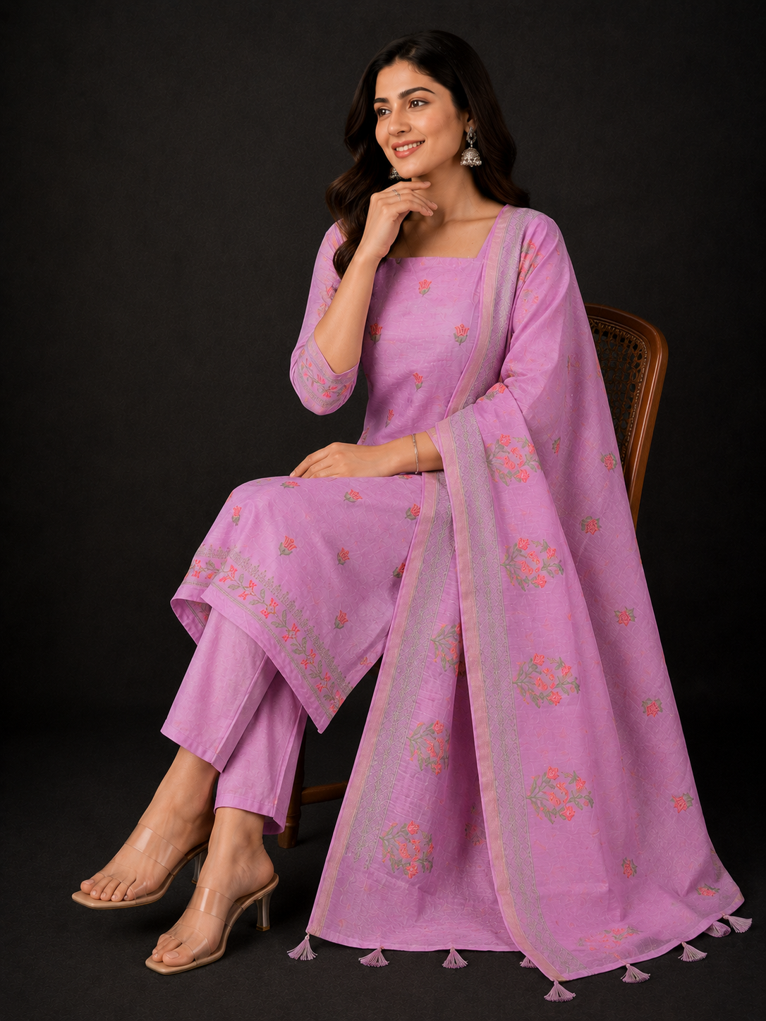 Mauve Premium Soft Chanderi Cotton 3 Piece Suit with Chanderi Dupatta | Elegant Ethnic wear for Women