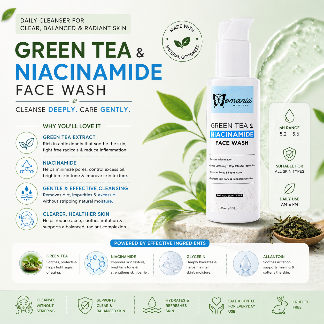 Niacinamide Facewash with Greentea✦100 ml