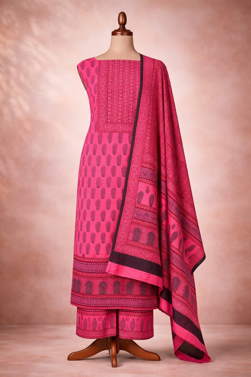 Bagh Cotton Dark Pink Hand Block Printed Suit Set