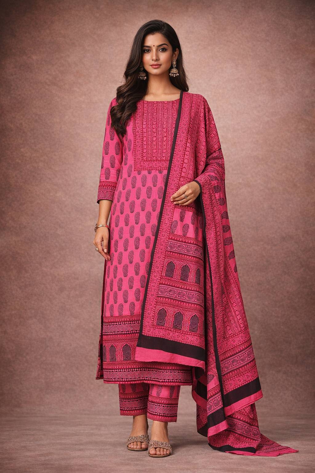 Bagh Cotton Dark Pink Hand Block Printed Suit Set