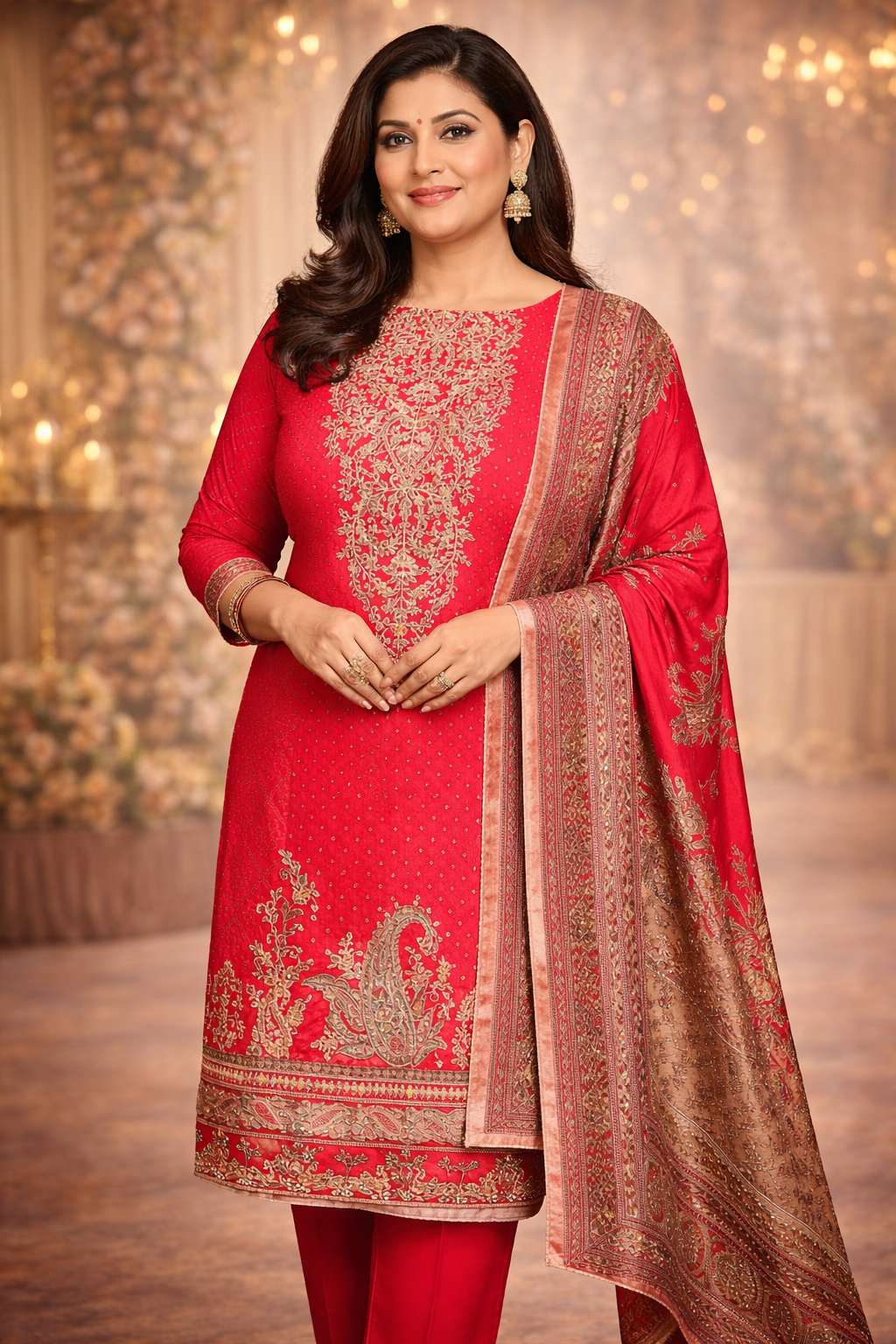 RAAS Pure Crepe Unstitched Suit- 3 Piece (Scarlet Red)