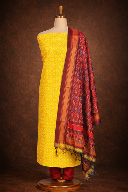 SICO Silk Top & Dupatta - 2 Pc(Golden Yellow & Maroon)
