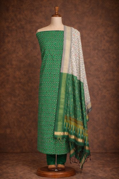 SICO Silk Top & Dupatta - 2 Pc(Green & Ivory)