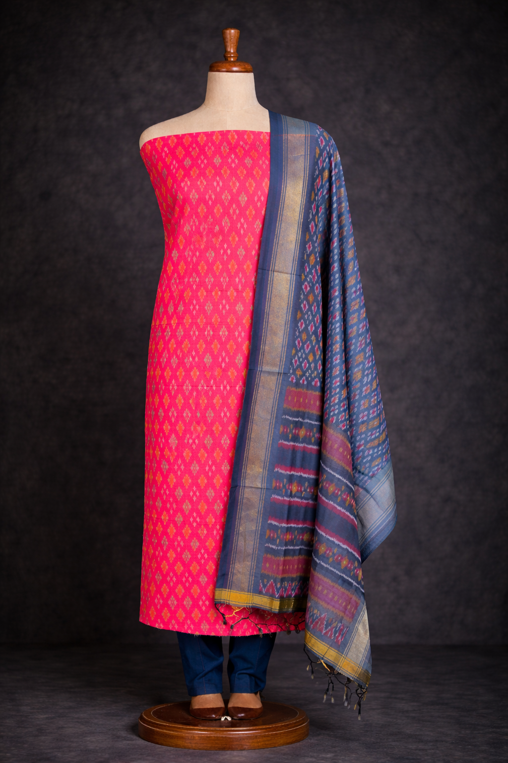 SICO Silk Top & Dupatta - 2 Pc(Fuchsia & Blue)
