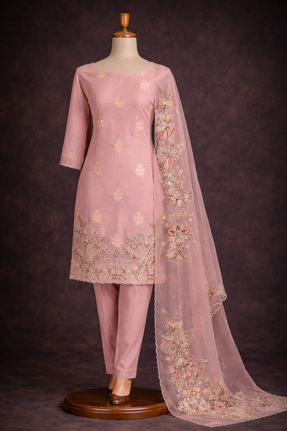 RAAS Pure Soft Organza with Applique Patch Unstitched Suit- 3 Piece (Lavender)