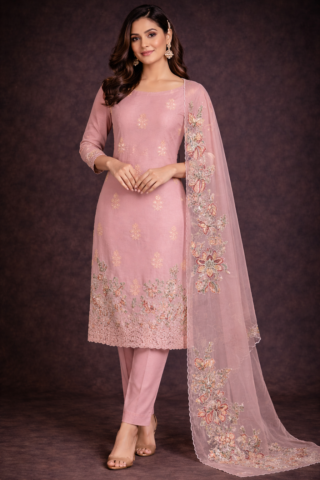 RAAS Pure Soft Organza with Applique Patch Unstitched Suit- 3 Piece (Lavender)