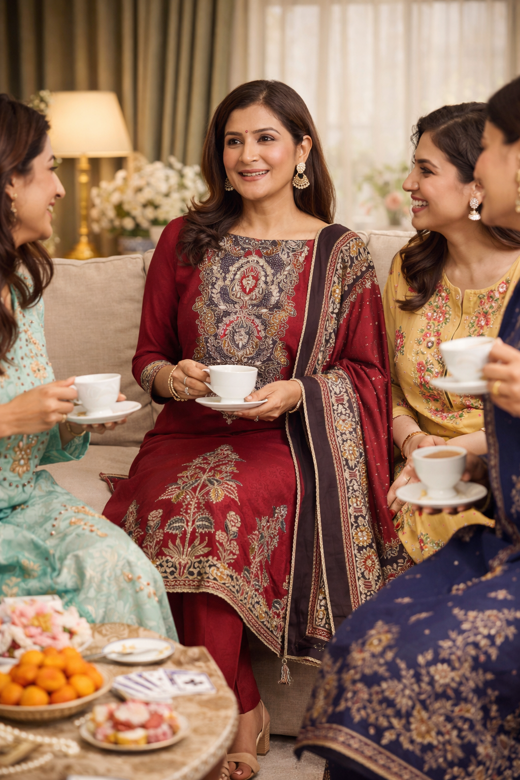 RAAS Soft Organza Sushi Silk Unstitched Suit- 3 Piece (Crimson Wine)