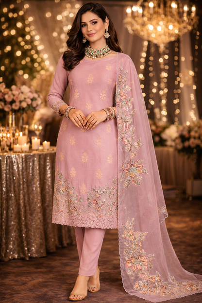 RAAS Pure Soft Organza with Applique Patch Unstitched Suit- 3 Piece (Lavender)