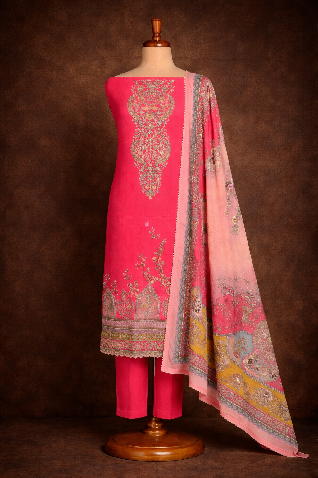 RAAS Pure Crepe Unstitched Suit- 3 Piece (Fuchsia)