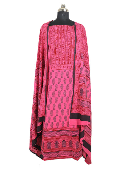 Bagh Handblock Print Cotton Unstitched Suit Set in Dark Pink showcasing traditional Indian craft.