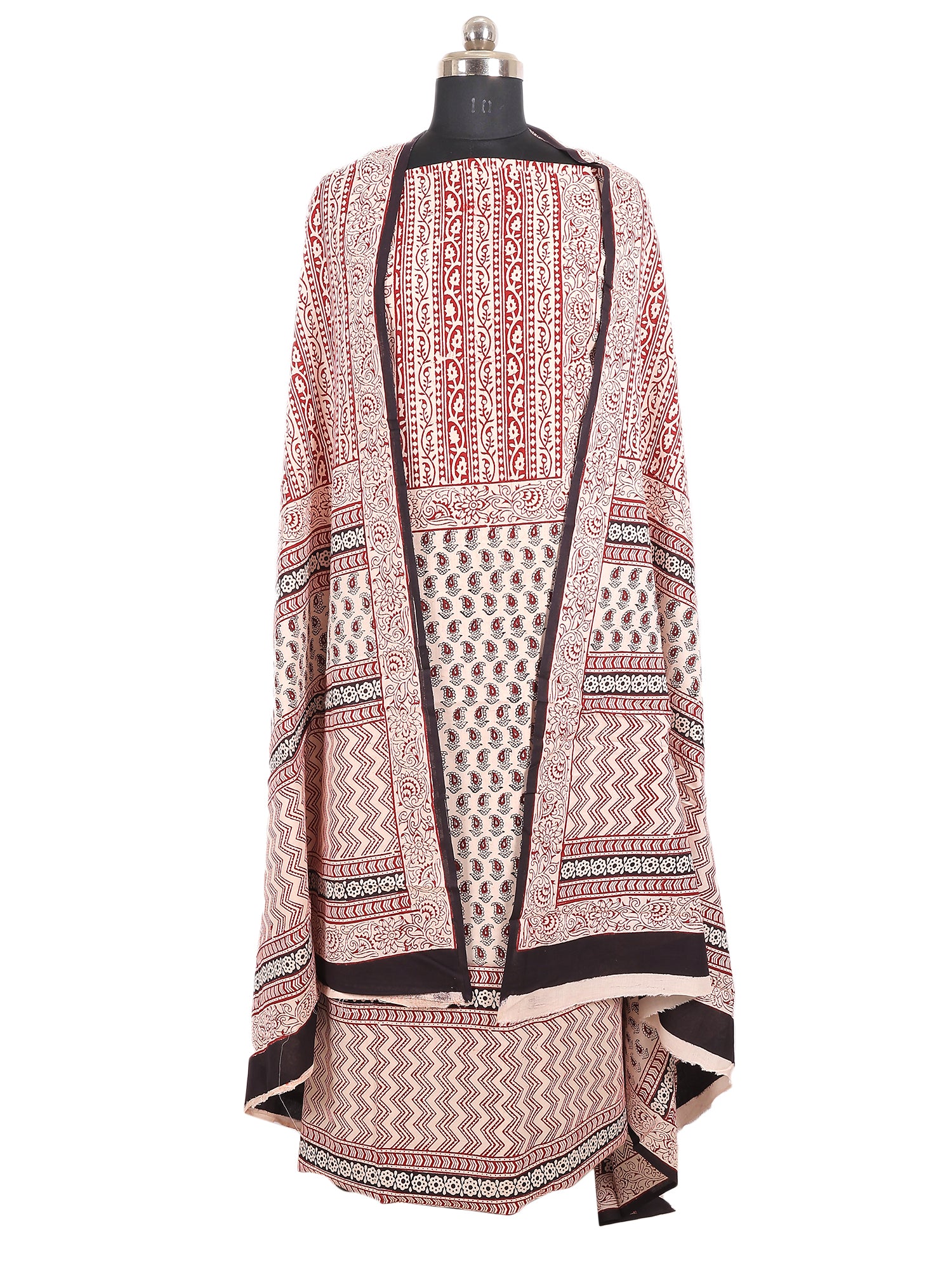 Bagh Handblock Print Cotton Unstitched Suit Set in Blush Ivory showcasing intricate designs and artisanal craftsmanship.