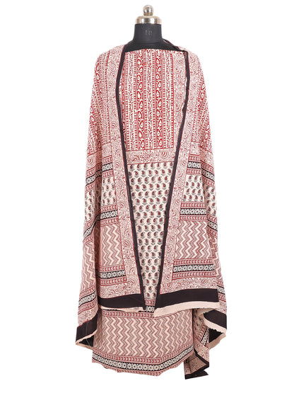 Bagh Handblock Print Cotton Unstitched Suit Set in Blush Ivory showcasing intricate designs and artisanal craftsmanship.