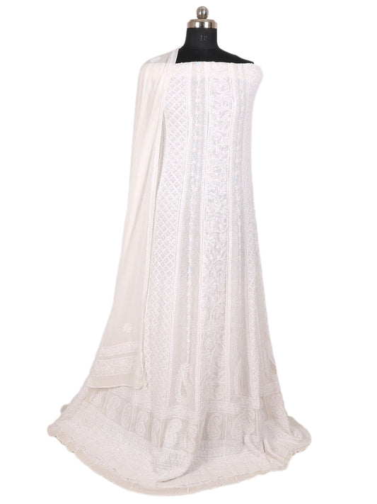 Lucknowi Chikankari Anarkali (36 Kali) Semi Stitched Suit 2 Pc–  (White)
