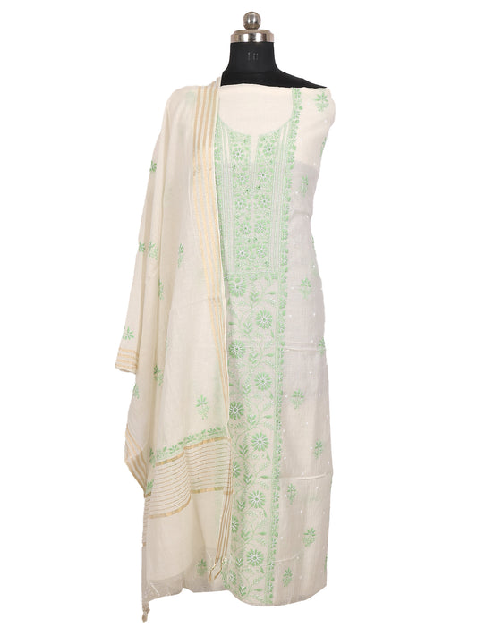 Lucknowi Chikankari Unstitched Suit 2 Pc– Mul Chanderi (Off White)