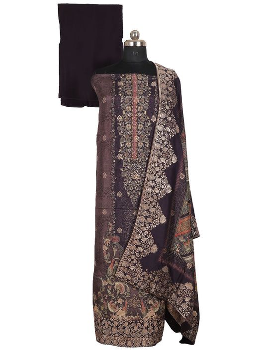 RAAS Tanchui Brocade Unstitched Suit- 3 Piece (Wine Colour)
