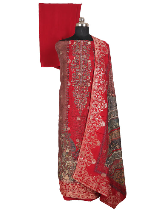 RAAS Tanchui Brocade Unstitched Suit- 3 Piece (Brownish Red)