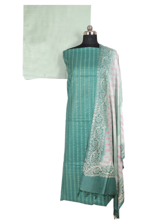 Slub Cotton Dobby Weave Unstitched Suit- 3 Piece (Green)