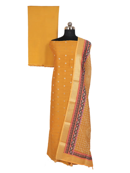 Premium Chanderi Silk 3 Piece Unstitched Suit with Zari Buti | Mustard Colour